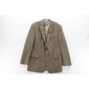 Chaps Ralph Lauren Mens Blazer Jacket Size 42L Brown Wool Houndstooth Sport Coat